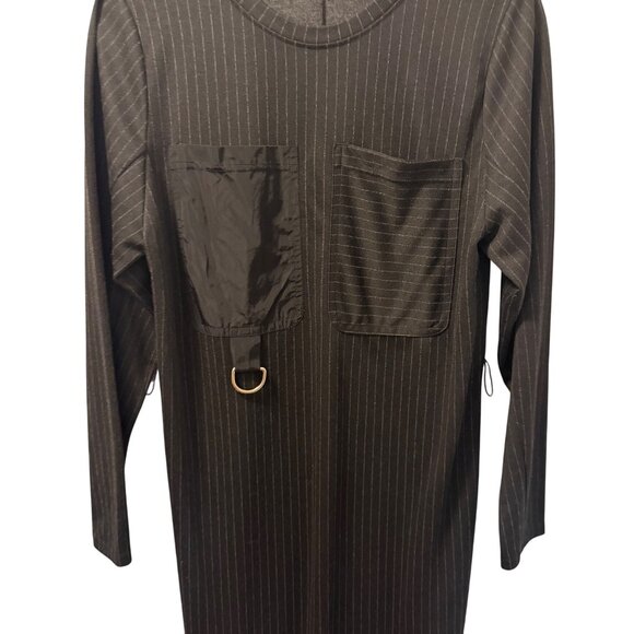 Zara Basic Black Pinstripe Long Sleeve Dress With Pockets Sz S Dress - Picture 6 of 12